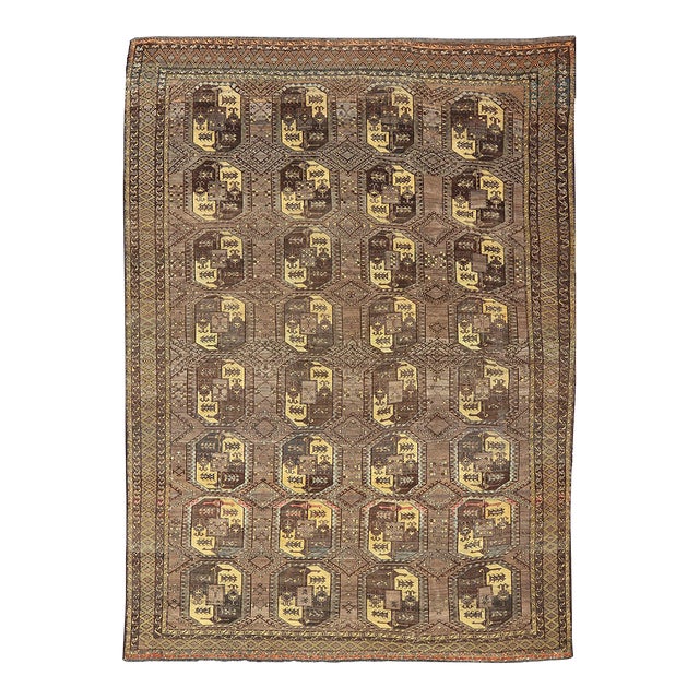 Large Turkomen Ersari Rug With All-Over Bokhara Design in Brown, Coffee & Yellow 11'3 X 14'11 For Sale