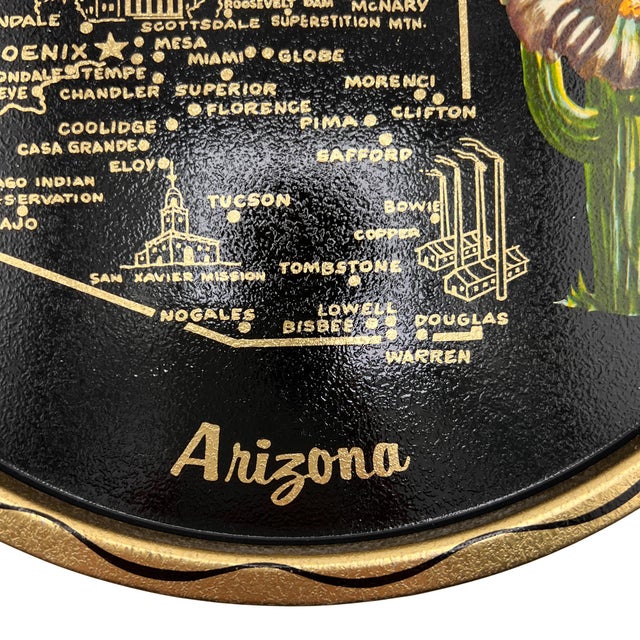 Metal Vintage Arizona Souvenir Tole Tray With Saguaro Cactus, Mid-Century For Sale - Image 7 of 8