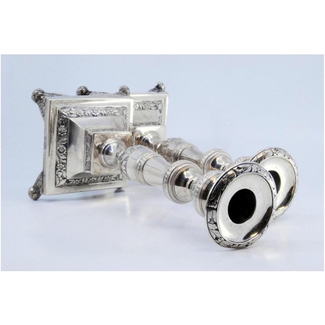 Silver Candlesticks with Engravings of Flowers and Palms, Set of 2 For Sale - Image 5 of 9