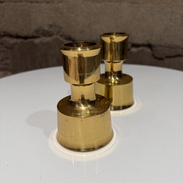 Metal Danish Modern Brass Candle Holders Jens Quistgaard Dansk Designs For Sale - Image 7 of 10