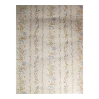Vintage 1980s Blue and Beige Floral Stripe Wallpaper For Sale