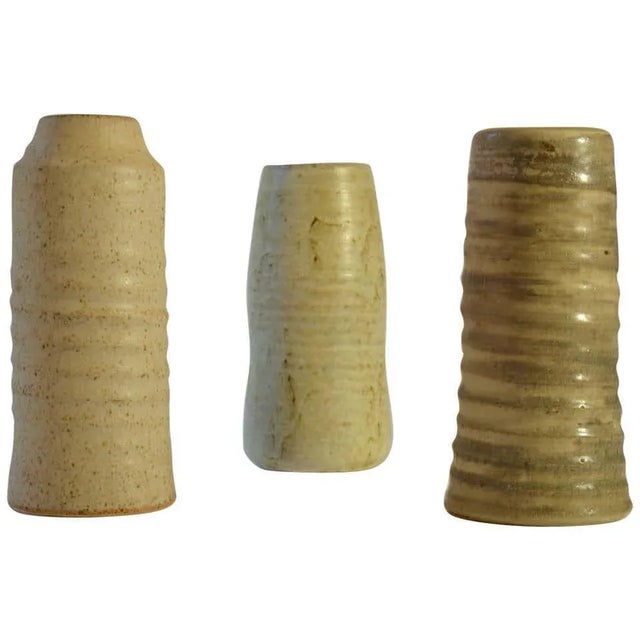Mid-Century Studio Ceramic Vases in Off-White Tones, 1960s, Set of 3 For Sale - Image 6 of 6