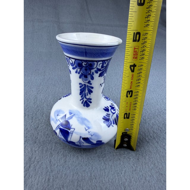 Vintage Hand-Painted Delft Blue Bud Vase, Windmill Motif, Pattern 528 For Sale - Image 10 of 18
