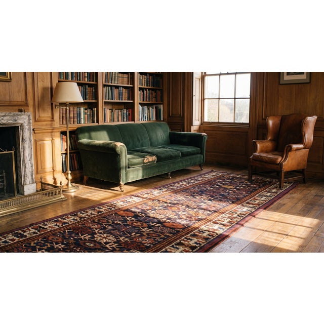 1880s Blue Navy Geometric Tribal Antique Nw Persian Rug 3'4" X 14'2" Knotted Wool Carpet For Sale - Image 9 of 9