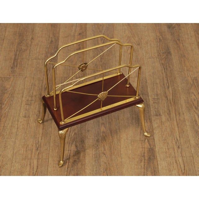 Decorative Crafts Inc. Regency Style Brass and Cherry Magazine Racks - A Pair For Sale - Image 4 of 13