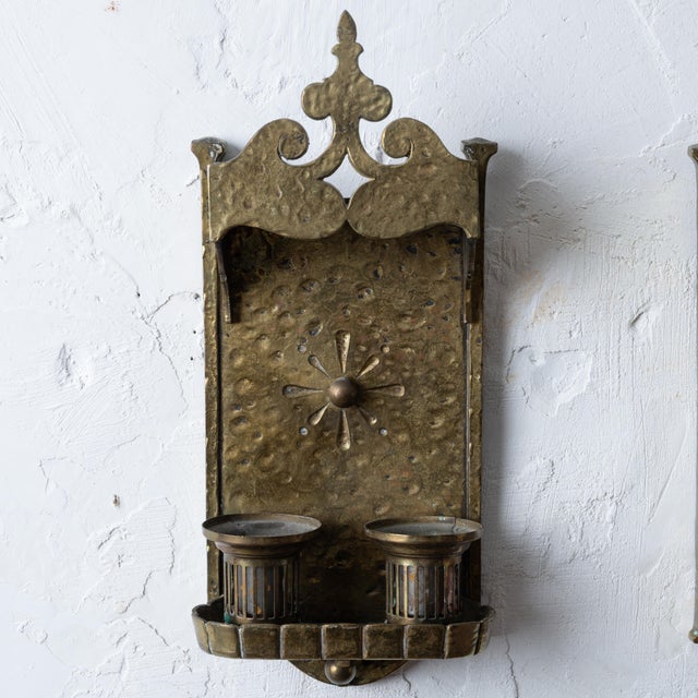 Lion Elec. Tudor Style Brass Sconces, 1920s For Sale - Image 4 of 12