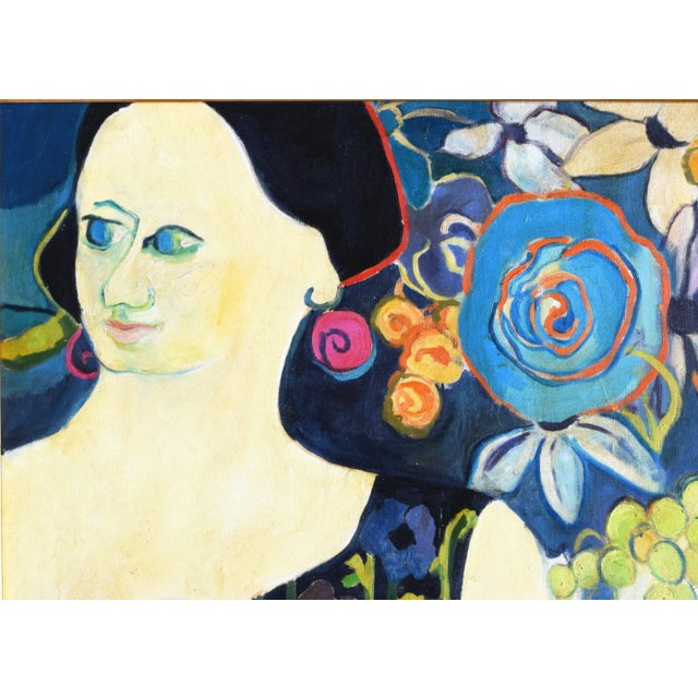 Mid-Century Modern Vintage Mid Century Fauvist Portrait of a Woman Abstracted Floral Still Life For Sale - Image 3 of 8