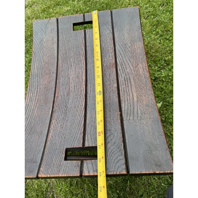 Mid-Century Arts & Crafts Solid Oak Wood Bench Stool Curved Seat Rustic For Sale - Image 17 of 17