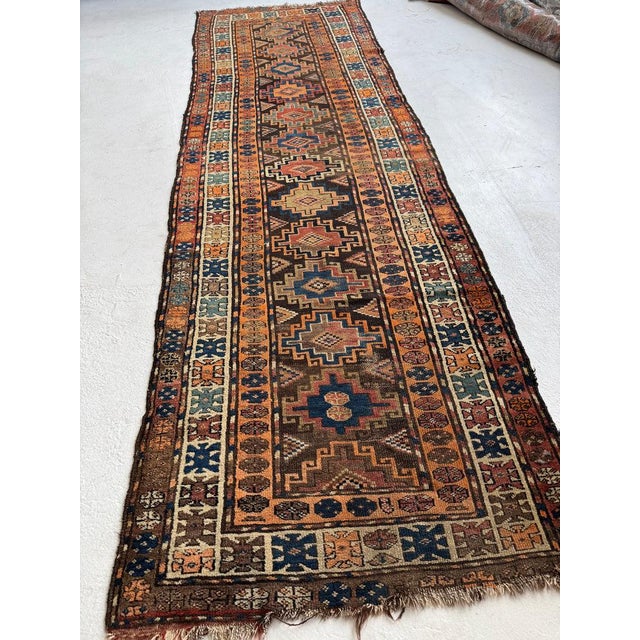 Textile 1930s Tangerine Melon Beautiful Tribal Pattern Rug 3.5 x 10 For Sale - Image 7 of 9