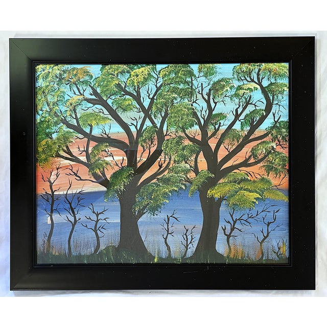 Folk Art Original Signed and Framed Primitive Outsider Art Acrylic Painting on Canvas For Sale - Image 3 of 12