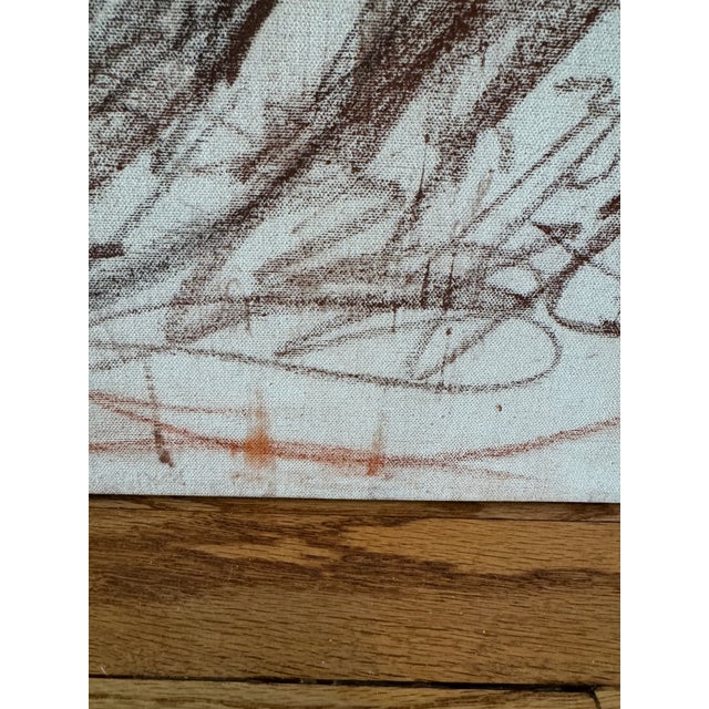 Textile Mid-Century Text / Portrait Art Charcoal Sketch Drawing on Canvas Inspired by Alberto Giacometti For Sale - Image 7 of 8