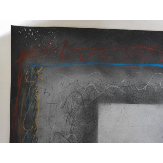 Vintage circa 1970's mixed media oil on paper abstract black and silver painting. Unsigned, center square is metallic...