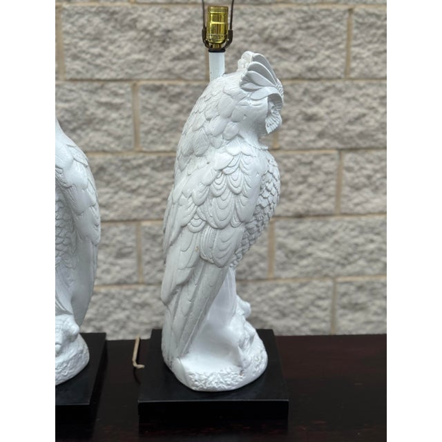 Vintage Hollywood Regency White Ceramic Owl Table Lamps - Pair For Sale - Image 4 of 12