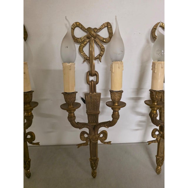 1940s Louis XVI Style Bronze Wall Lamps, 1940s, Set of 4 For Sale - Image 5 of 12