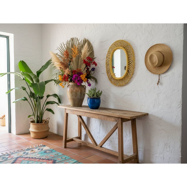 Albini Yellow Lacquer Wicker Mirror attributed to Franco Albini, 1960s For Sale - Image 10 of 11