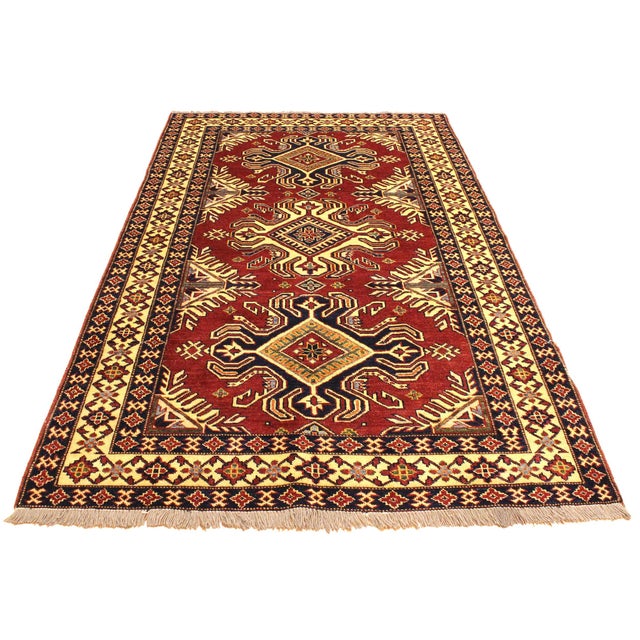 Bohemian Super Kazak Red/Beige Wool Rug - 4'1'' X 6'0'' For Sale In New York - Image 6 of 10