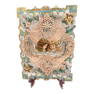 Antique Victorian 3d Die-Cut Paper Lace Valentine With Raised Cherubs, C. 1890–1905 For Sale