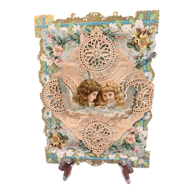 Antique Victorian 3d Die-Cut Paper Lace Valentine With Raised Cherubs, C. 1890–1905 For Sale