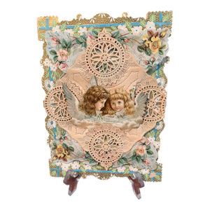 Antique Victorian 3d Die-Cut Paper Lace Valentine With Raised Cherubs, C. 1890–1905