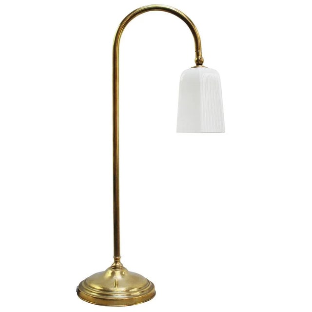 Metal Vintage French Brass & Opaline Glass Table Lamp, 1950s For Sale - Image 7 of 7