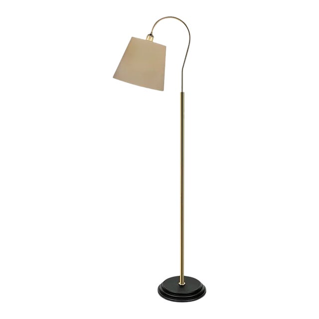 English Brass With Satin Black Crook Floor Light" For Sale