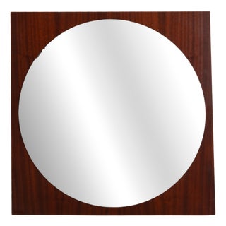 Mid-Century Geometric Wood Veneer Mirror, 1970s For Sale
