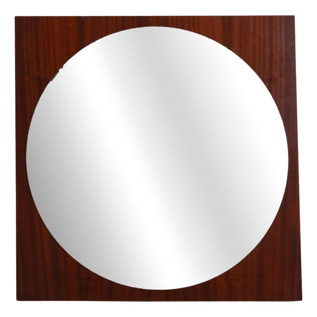 Mid-Century Geometric Wood Veneer Mirror, 1970s For Sale
