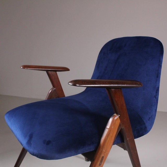 Set of Vintage Blue Velvet Chairs For Sale - Image 5 of 15