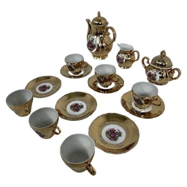 Gilt Fragonard Mocca Service from Versailles, Set of 15 For Sale - Image 3 of 9