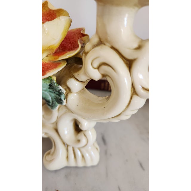 Pair of Vintage Ivory Ceramic Rose Double Candle Holders For Sale - Image 13 of 18