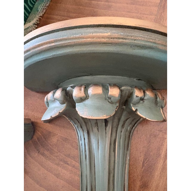 Teal Vintage Fluted Solid Wood Corbel Wall Brackets - A Pair For Sale - Image 8 of 9