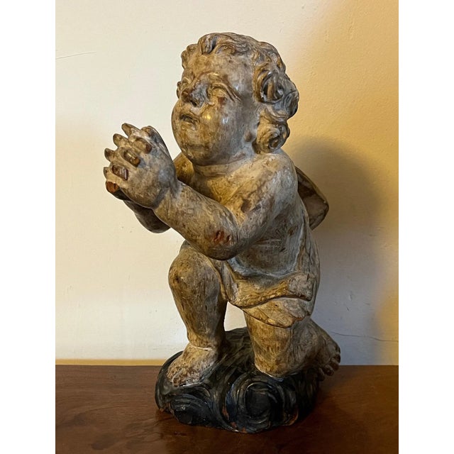 Brown Antique Early 19th Century Continental Carved Wood Cherub For Sale - Image 8 of 13