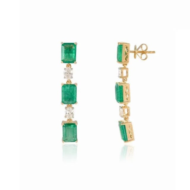 9.11cts Emerald Diamond Cocktail Earrings in 18k Yellow Gold - 2 Pieces For Sale In New York - Image 6 of 8