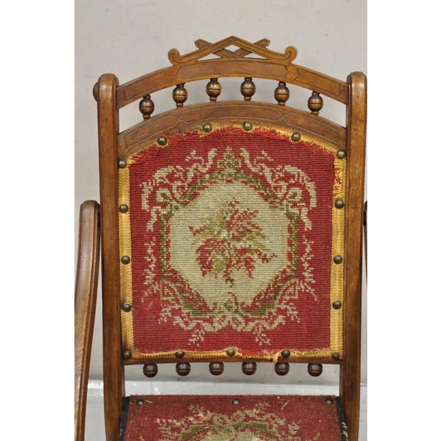 Antique Eastlake Victorian Walnut Small Child's Folding Rocker Rocking Chair For Sale In Philadelphia - Image 6 of 10