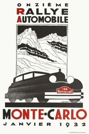 1932 Monte Carlo Rally Poster by Robert Falcucci 1980s Reissue