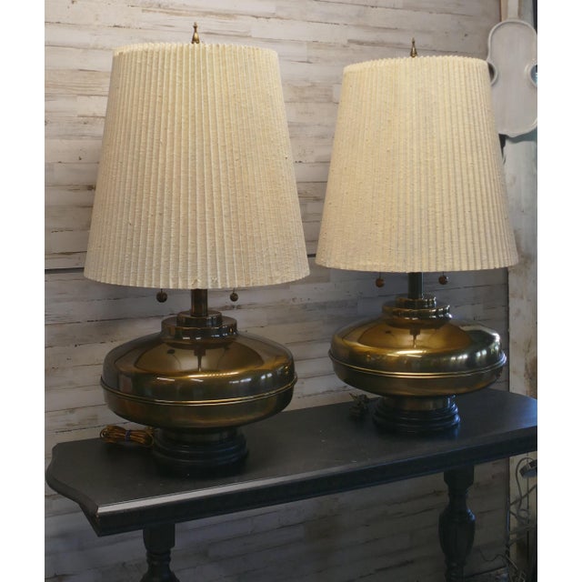 Mid 20th Century Authentic Marbro Monumental Brass Table Lamps With Original Pleated Shades - a Pair For Sale - Image 9 of 18