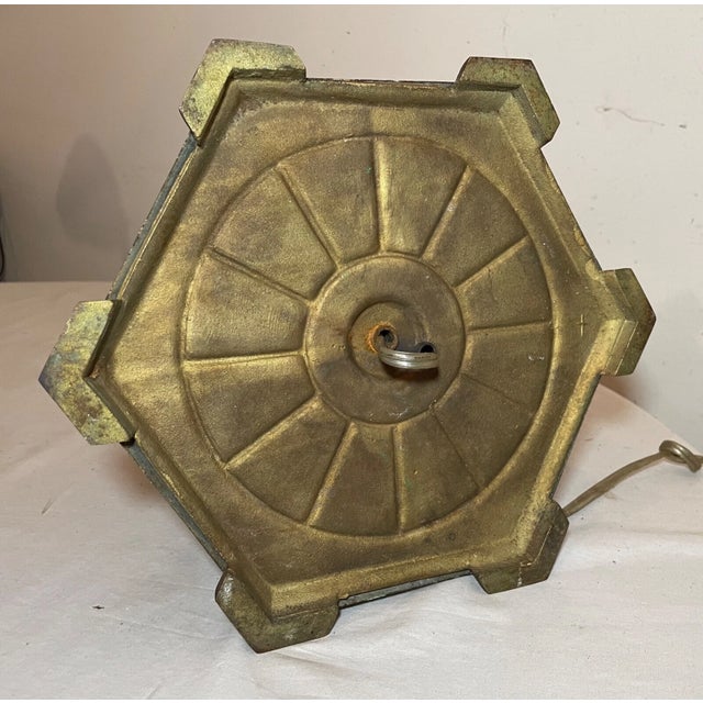Large Antique Ornate Art Deco Bronze Patinated Cast Iron Electric Table Lamp For Sale - Image 9 of 9