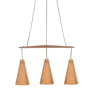 Mid-Century Modern Scandinavian Copper and Teak Triple Pendant Light by Hans-Agne Jakobsson, 1950s For Sale