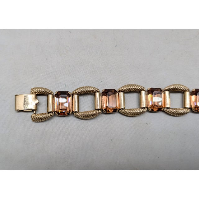 1950s Vintage Signed Napier Goldtone Emerald Cut Faux-Topaz Bracelet For Sale - Image 5 of 10