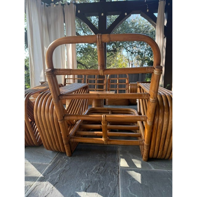 Wood Large Rare Lot - Vintage Paul Frankl by Kane Kraft Pretzel Rattan Six-Strand 7-Piece Set! For Sale - Image 7 of 18