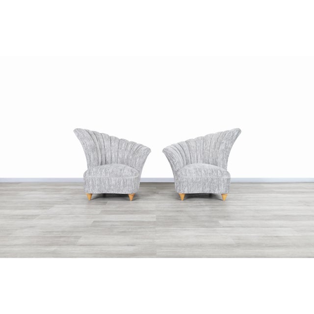 Vintage Hollywood Regency Channel Back Velvet Lounge Chairs, 1980s For Sale - Image 4 of 12