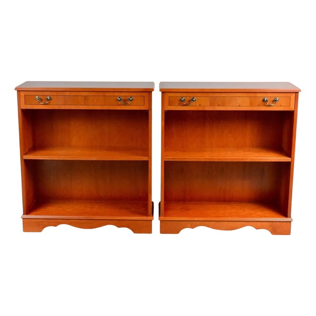 Light Burr & Burl Walnut Library Bookcases with Adjustable Shelves, Set of 2 For Sale