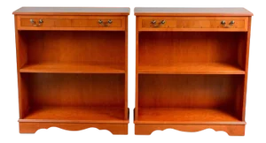Light Burr & Burl Walnut Library Bookcases with Adjustable Shelves, Set of 2