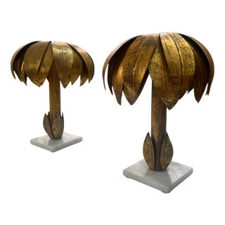 Mid-Century Toleware Palm Candleholders, Set of 2 For Sale