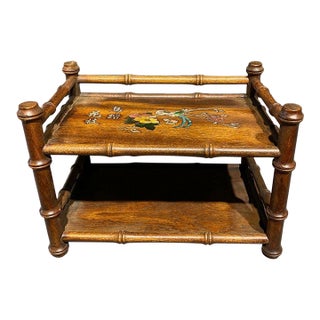 Vintage Chinese Rosewood Bamboo-Form Display Stand / Mother of Pearl Inlay Tea Shelf For Sale