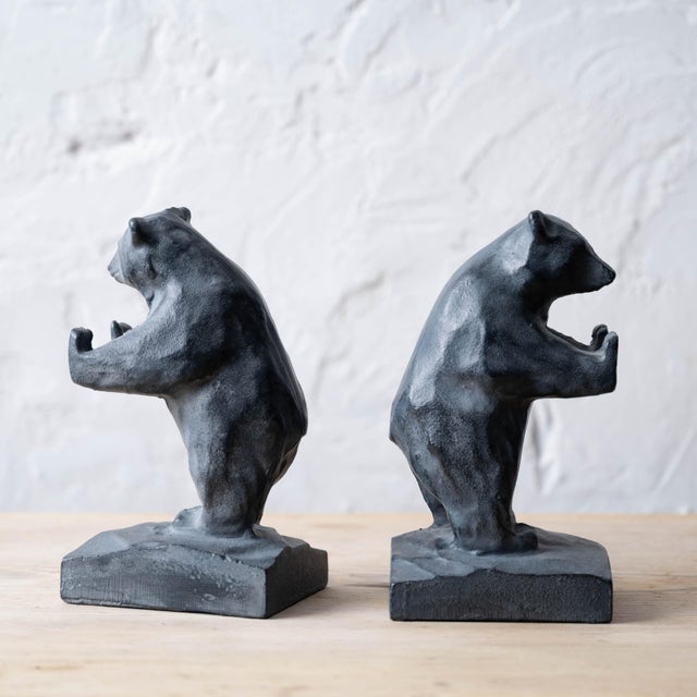 Takaoka Tekki Cast Iron Bear Bookends, Urushi Finish, c.1990 For Sale In Savannah - Image 6 of 8