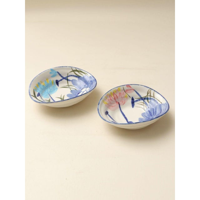 Japanese-Style Hand-Painted Floral Ceramic Bowl With Underglaze - Set of 4 For Sale - Image 4 of 7