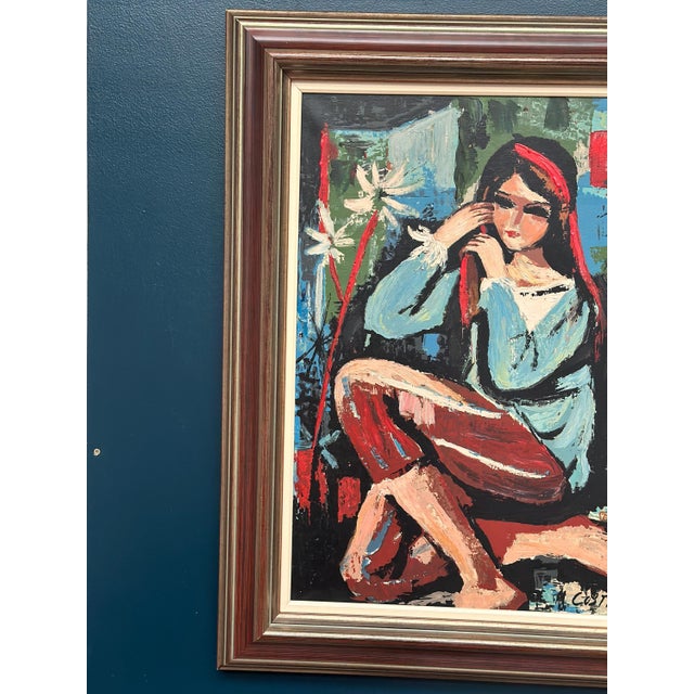 Original vintage swedish oil on canvas – “portrait of a young lady” by m. Costa – signed – framed – 32.5 × 26.5 in (82.5 ×...