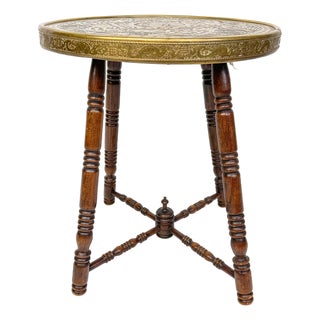 Antique Brass Tray Table with Turned Wood Legs, 1890s For Sale