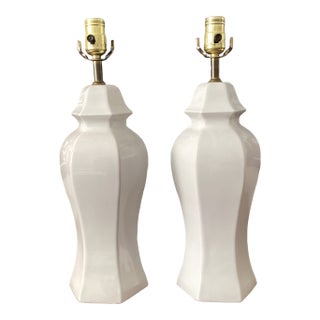 Vintage Pair of Petite Pagoda Ceramic Table Lamps For Sale